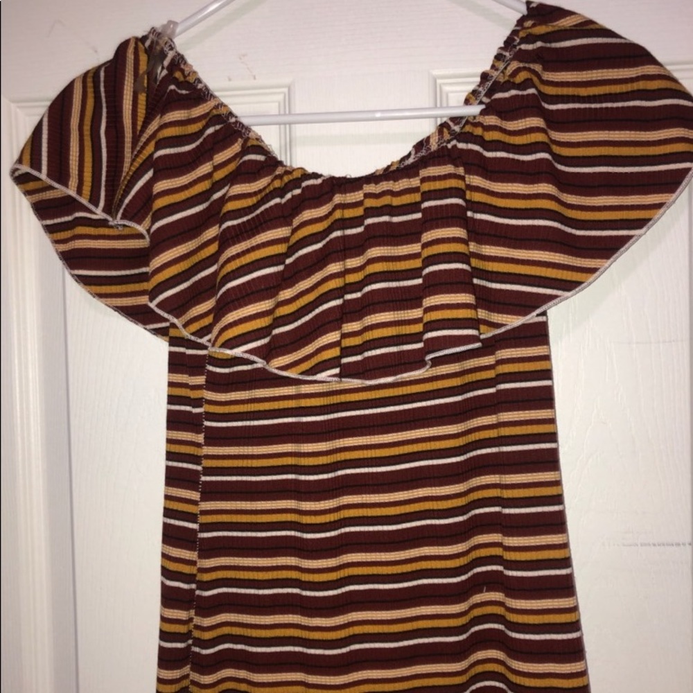 Striped Maroon Off The Shoulder Dress